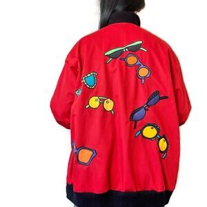 Vintage 100% Silk Red Sunglass Jacket Size XL